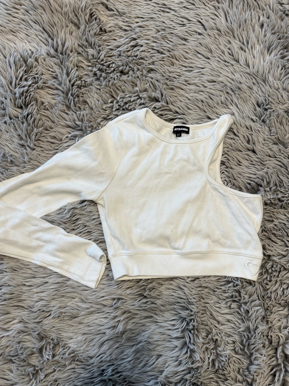 White Thermal Long Sleeve Top with Heart Detail